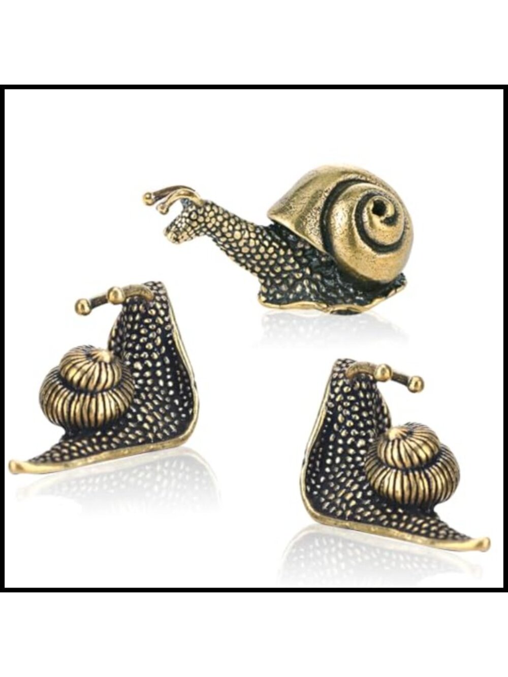 Brass Snail Statue Set of 3 Handcrafted Mini Figurines for Home Decor